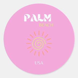 Palmenstrand, Retro Art, Preppy, rosa Art, rosa Runder Aufkleber