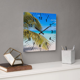 Palmenstrand-Themen-Wanduhr Quadratische Wanduhr