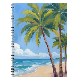 Palmenstrand Tropisch Aquarell Blau Gemalt Notizblock