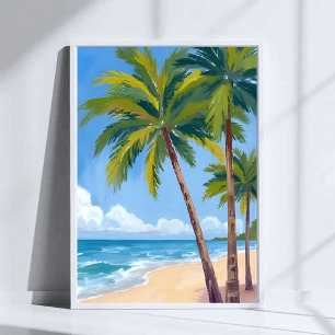 Palmenstrand   Tropischer Wasserfarben blauer Himm Poster