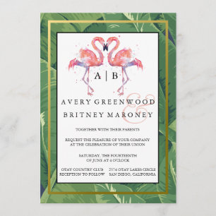 Palmes et Flamants roses Faire-part de mariage