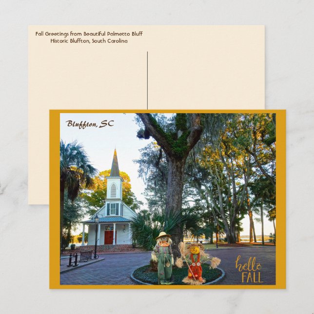 Palmetto Bluff Chapel Bluffton SC Fall Scarecrows Postkarte (Vorne/Hinten)