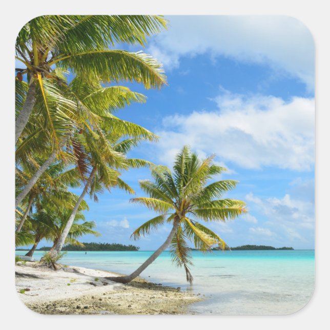 Palmier blanc sable de plage photo sticker (Devant)