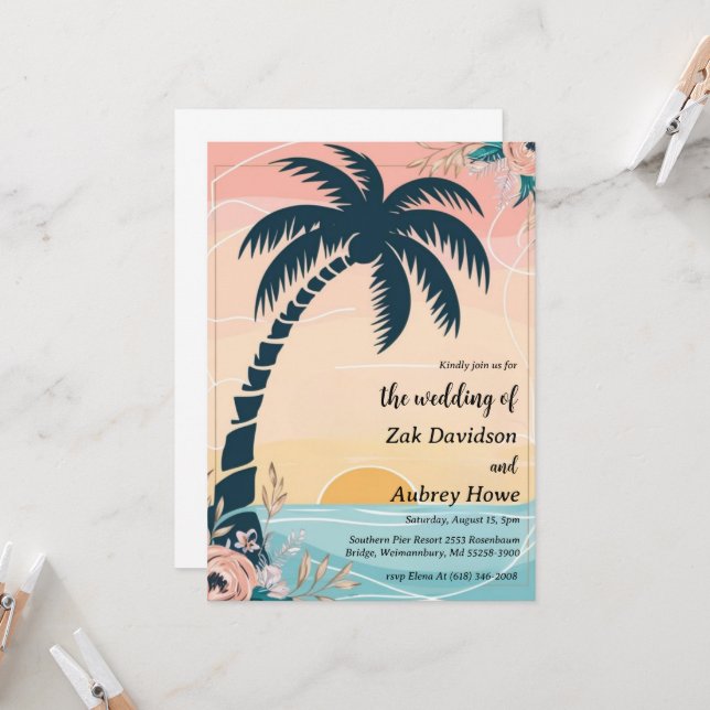 palmier boho beach invitations de mariage (Devant/Arrière en situation)