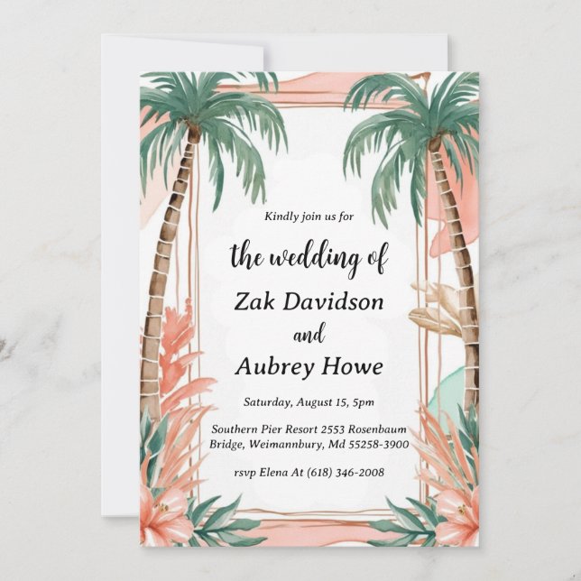 palmier boho beach invitations de mariage (Devant)