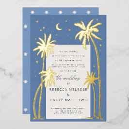 Palmier céleste bleu mariage Invitation Foil