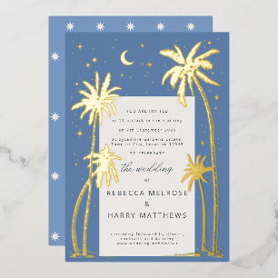 Palmier céleste bleu mariage Invitation Foil