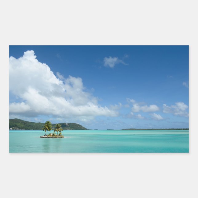 Palmier dans Bora Bora lagon autocollant rectangul (Devant)