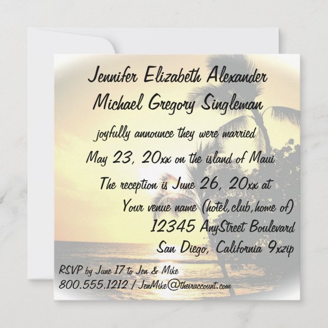 Palmier tropical de faire-part de mariage (Devant)