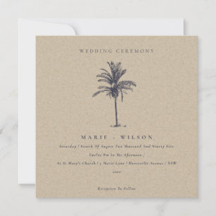 Palmier tropical Marine Kraft Wedding Invitation