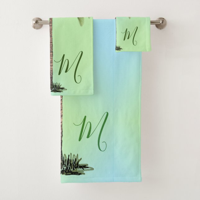Palmier Vintage Tropical Élégant Monogramme Vert (En situation)