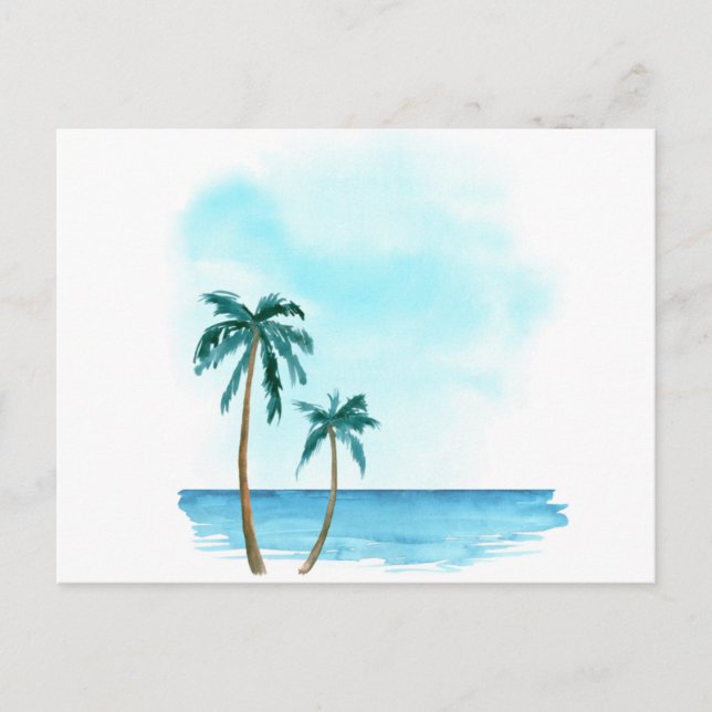 Palmiers aquarelles sur la carte postale de la pla (Devant)