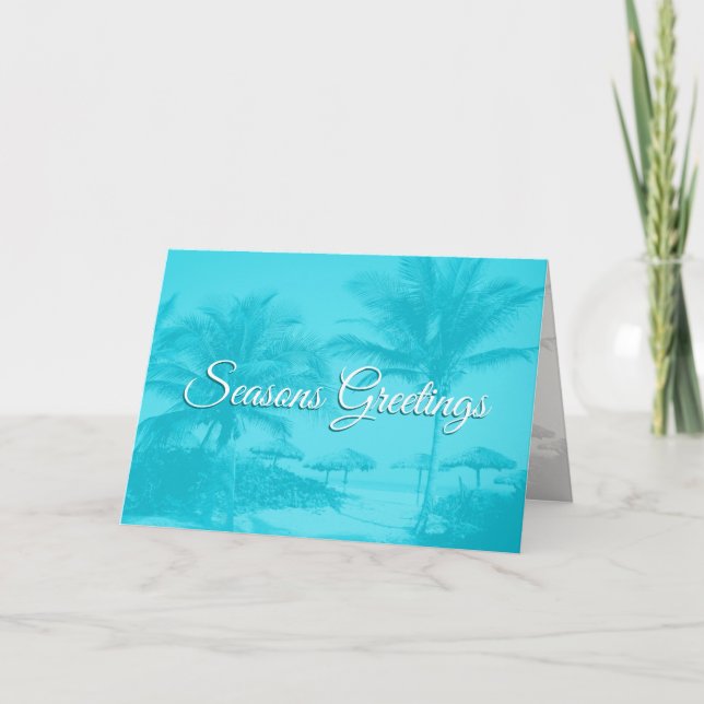 Palmiers Bleus Texte personnalisé Carte de Noël (Devant)