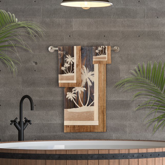 Palmiers de monogramme de ton de bois rustique de  (Créateur téléchargé)