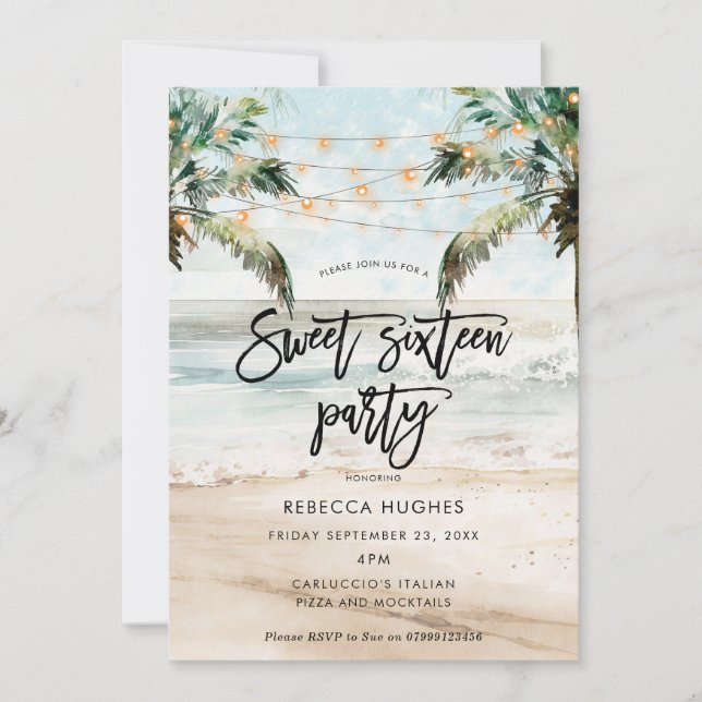 palmiers de plage tropical doux 16 invitation (Devant)