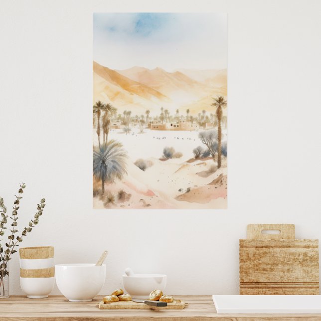Palmiers du désert dans une affiche au coucher du  (Cuisine)