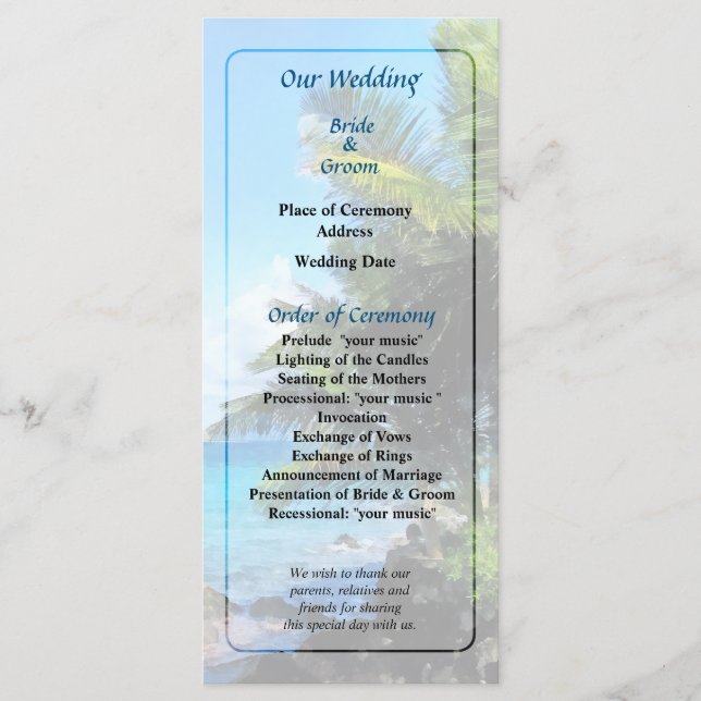Palmiers et Plage Programme de Mariage St. Thomas  (Devant)