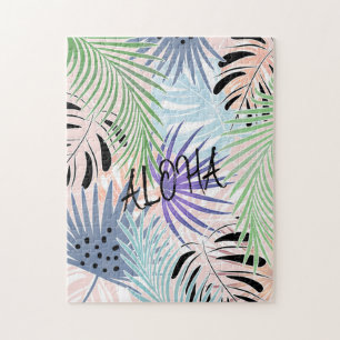 Palmiers feuille colorés puzzle tropical