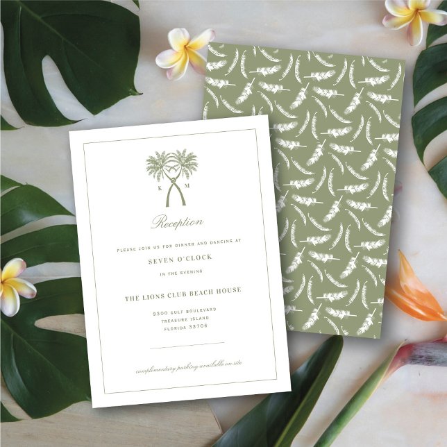 Palmiers noués Carte de réception de mariage tropi (Knotted Palm Trees Tropical / Destination Wedding Reception Enclosure Card @ fatfatin_blue_knot)
