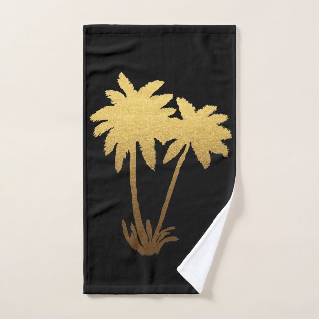 Palmiers ombres d'or en noir (Serviette à main)