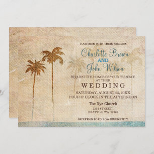 Palmiers Rustiques Plage Mariage Invitations