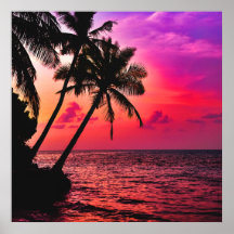 Palmiers sur la plage à Maldivian Sunset Poster
