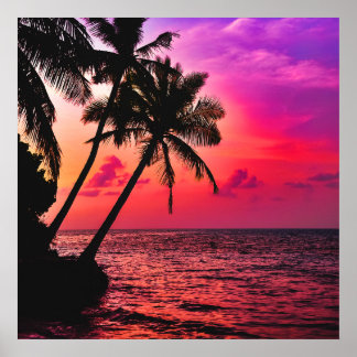 Palmiers sur la plage à Maldivian Sunset Poster