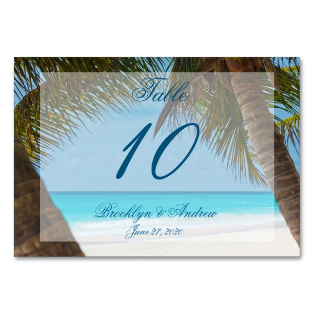 Palmiers Sur La Plage Cartes De Table De Mariage (Devant)