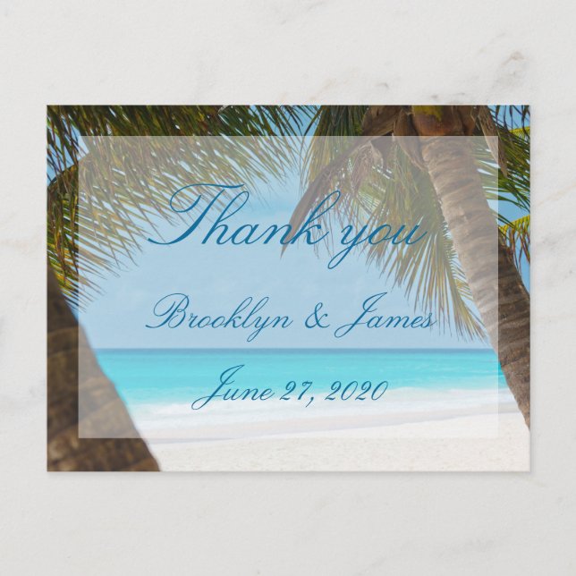 Palmiers Sur La Plage Mariage Merci Cartes postale (Devant)