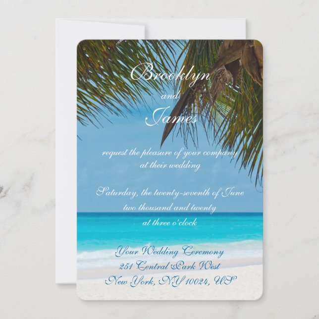 Palmiers Sur Plage Invitations De Mariage (Devant)