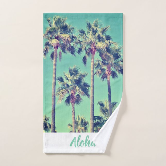 Palmiers tropicaux contre l'Aloha vert Turquoise (Serviette à main)