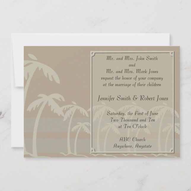 Palmiers tropicaux Invitations de mariage (Devant)