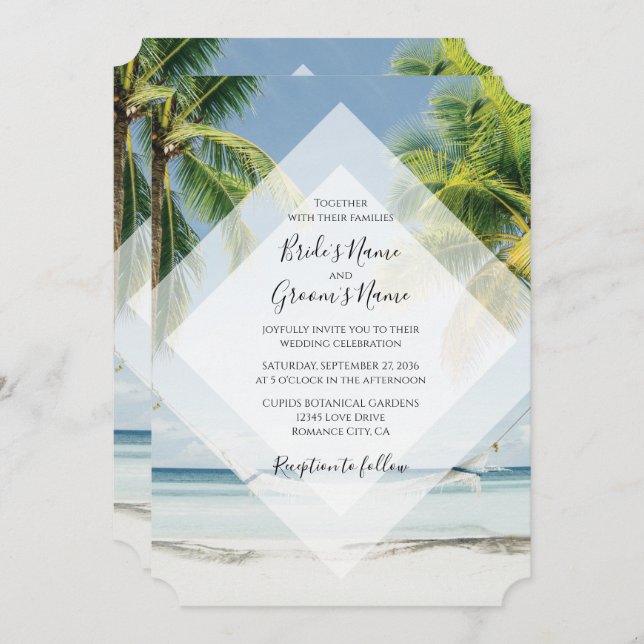 Palmiers tropicaux Plage Mariage Invitations (Devant / Derrière)