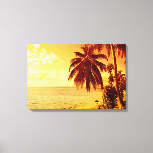 Palmiers tropicaux sur une plage en toile couché d (Recto)
