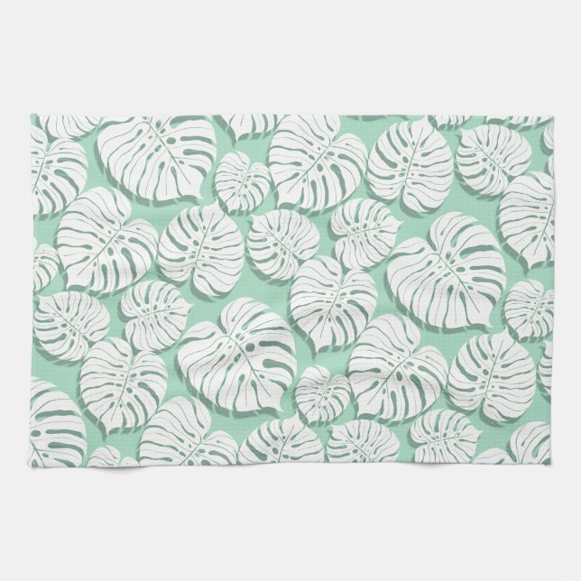 Palmmonstera nahtloses Muster 3 Geschirrtuch (Horizontal)