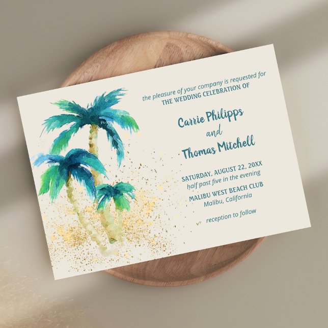 Palmparadies | Tropical Beach Mint Blue Wedding Einladung (Von Creator hochgeladen)