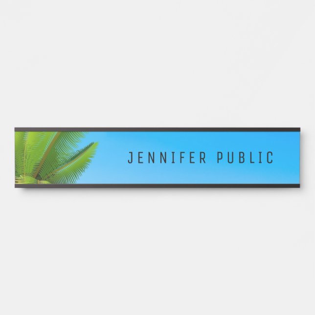 Palms Blue Sky Moderne Naturelehre Trendy Long Türschild (Vorderseite )