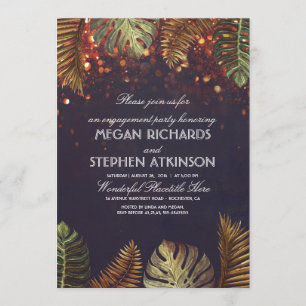 Palms und String Lights Beach Engagement Party Einladung