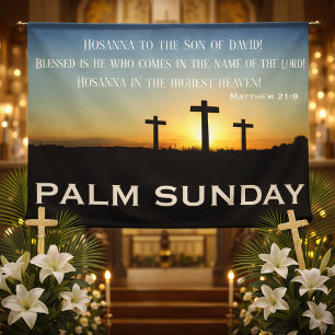 Palmsonntag-Schrift bei Sonnenaufgang Banner