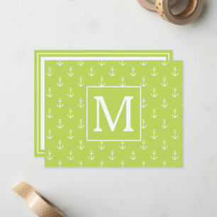 Palmwedel-Grün und weiße Anker-Monogramm Mitteilungskarte