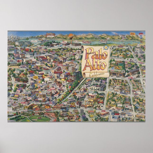 Palo Alto, Kalifornien-Karte Poster (Vorne)