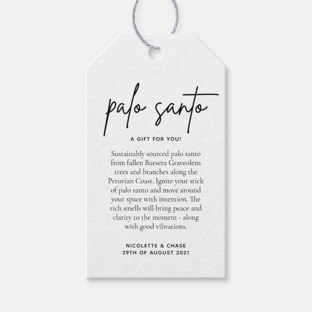 Palo Santo Gastgeschenk Hochzeit Card Geschenkanhänger (Vorderseite)