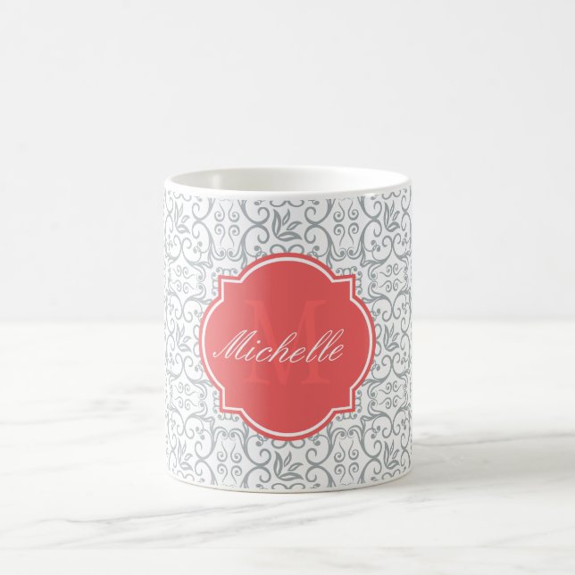 Paloma Damask Monogramm Tasse (Mittel)