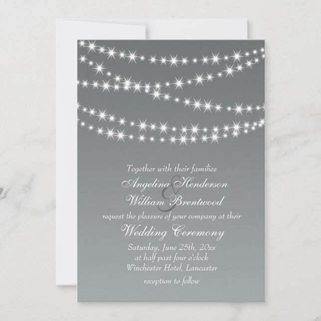 Paloma Gray Twinkle Lights Hochzeit Einladung (Vorderseite)