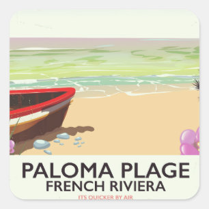 Paloma Plage, Côte d'Azur Reiseplakat Quadratischer Aufkleber