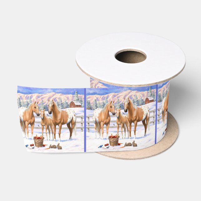 Palomino Appaloosa Pferde im Schnee Satinband (Spule)