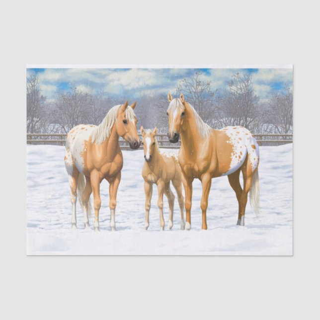 Palomino Appaloosa Pferde im Schnee Seidenpapier (Vorderseite)