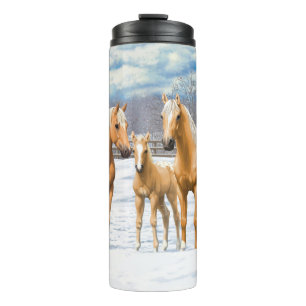 Palomino Appaloosa Pferde im Schnee Thermosbecher