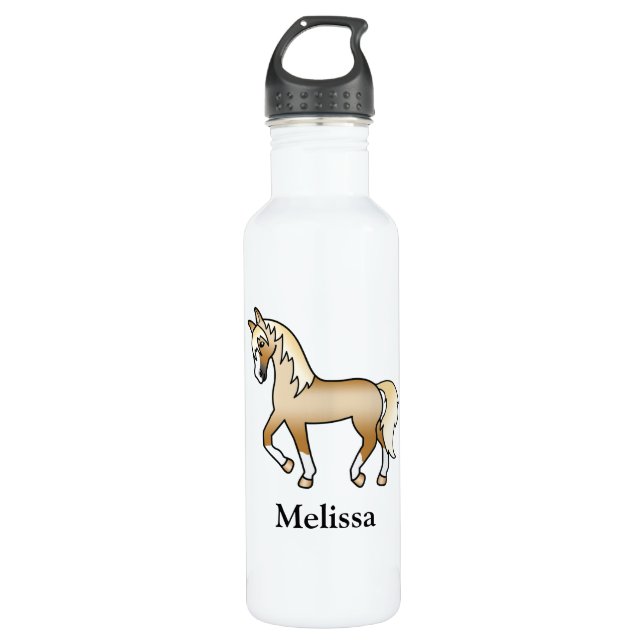 Palomino Cartoon Trotting Horting & Individuelle N Edelstahlflasche (Vorderseite)