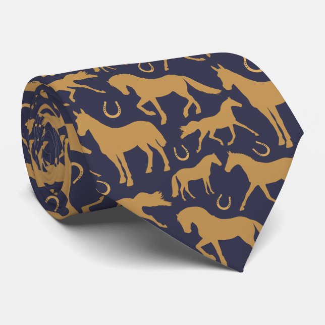 Palomino Chevaux Brown sur Cravate bleu marine (Roulé)